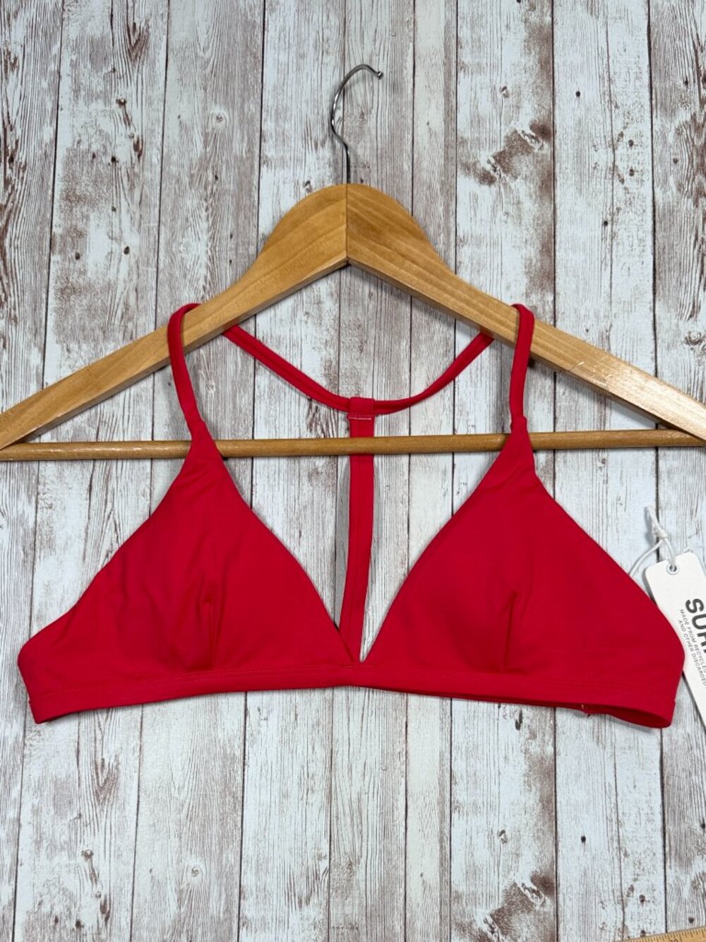 JOLYN Hailey Triangle Y Back Detail Bikini Top sz Large Cherry Red Women's Swim